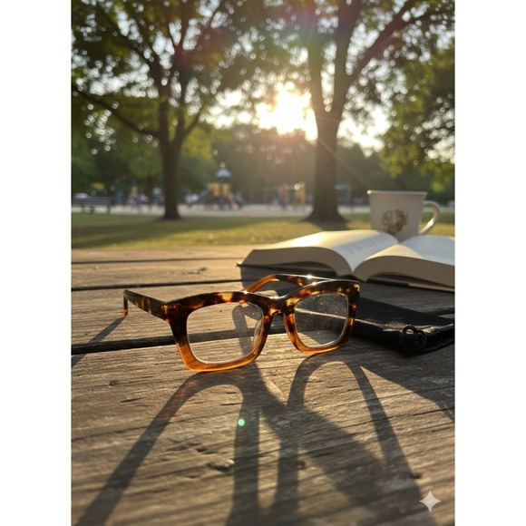 Tortoise Shell Reading Glasses Rectangular Cat Eye Frames Brown Amber with Pouch - Picture 2 of 10